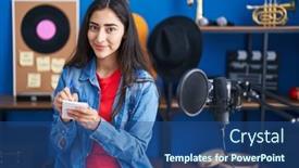  Presentation with music studio - Slides with young-hispanic-girl-artist-composing background and a ocean colored foreground