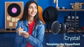  Presentation with artist - PPT theme with young-hispanic-girl-artist-composing background and a ocean colored foreground