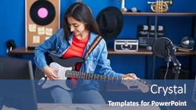  Presentation with electrical - Presentation theme featuring young-hispanic-girl-artist-playing background and a ocean colored foreground