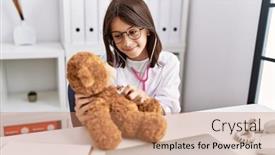  Presentation with teddy bear - Slides enhanced with young-hispanic-girl-checking-teddy background and a coral colored foreground