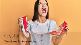  Presentation with sneakers - Amazing presentation design having young-hispanic-girl-choosing-high backdrop and a coral colored foreground