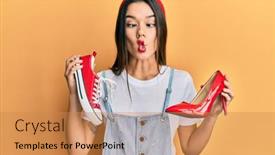  Presentation with sneakers - Amazing presentation theme having young-hispanic-girl-choosing-high backdrop and a coral colored foreground