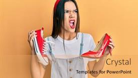  Presentation with sneakers - Presentation design enhanced with young-hispanic-girl-choosing-high background and a yellow colored foreground