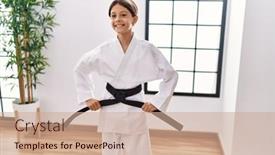 Presentation with martial arts - Theme enhanced with young-hispanic-girl-doing-martial background and a coral colored foreground