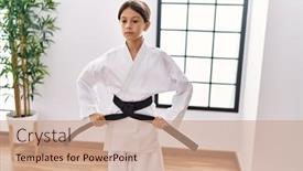  Presentation with martial arts - Presentation theme consisting of young-hispanic-girl-doing-martial background and a coral colored foreground