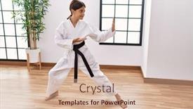  Presentation with martial arts - Presentation theme enhanced with young-hispanic-girl-doing-martial background and a coral colored foreground