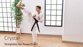  Presentation with martial arts - Presentation design consisting of young-hispanic-girl-doing-martial background and a lemonade colored foreground