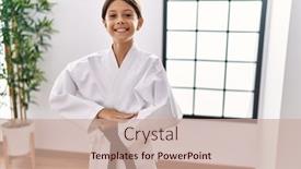  Presentation with martial arts - PPT theme consisting of young-hispanic-girl-doing-martial background and a coral colored foreground