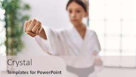  Presentation with martial arts - PPT layouts having young-hispanic-girl-doing-martial background and a light gray colored foreground