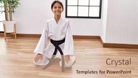  Presentation with martial arts - Slide set enhanced with young-hispanic-girl-doing-martial background and a soft green colored foreground