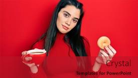  Presentation with hispanic - Presentation theme enhanced with young-hispanic-girl-drinking-coffee background and a crimson colored foreground
