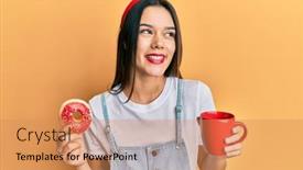  Presentation with eating - Slide set enhanced with young-hispanic-girl-eating-doughnut background and a coral colored foreground