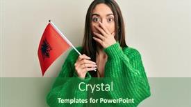  Presentation with albania - PPT theme with young-hispanic-girl-holding-albania background and a forest green colored foreground
