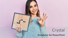  Presentation with board game - Slides with young-hispanic-girl-holding-asian background and a light blue colored foreground