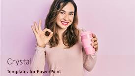  Presentation with coffee - Presentation theme with young-hispanic-girl-holding-coffee background and a  colored foreground