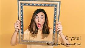  Presentation with empty - Presentation design enhanced with young-hispanic-girl-holding-empty background and a yellow colored foreground