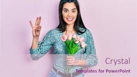  Presentation with flowers - PPT layouts enhanced with young-hispanic-girl-holding-flowers background and a  colored foreground