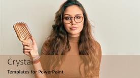  Presentation with hair - PPT theme having young-hispanic-girl-holding-hair background and a coral colored foreground