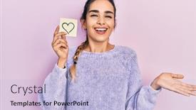  Presentation with heart - Presentation theme having young-hispanic-girl-holding-heart background and a light blue colored foreground