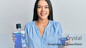  Presentation with breath - Presentation design with young-hispanic-girl-holding-mouthwash background and a light blue colored foreground