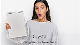  Presentation with notebook - Beautiful PPT theme featuring young-hispanic-girl-holding-notebook backdrop and a light gray colored foreground