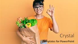  Presentation with paper bag - Cool new presentation with young-hispanic-girl-holding-paper backdrop and a yellow colored foreground
