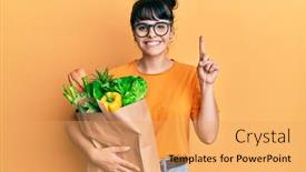  Presentation with paper bag - Presentation featuring young-hispanic-girl-holding-paper background and a yellow colored foreground