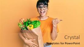  Presentation with paper bag - Slide set consisting of young-hispanic-girl-holding-paper background and a yellow colored foreground