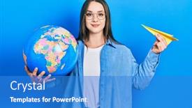  Presentation with paper - Colorful presentation theme enhanced with young-hispanic-girl-holding-paper backdrop and a teal colored foreground