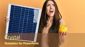  Presentation with solar panel - Colorful presentation theme enhanced with young-hispanic-girl-holding-photovoltaic backdrop and a tawny brown colored foreground