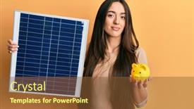  Presentation with solar panel - Cool new PPT layouts with young-hispanic-girl-holding-photovoltaic backdrop and a tawny brown colored foreground