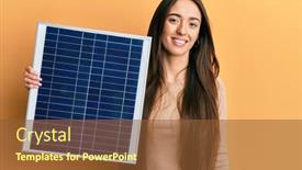  Presentation with solar panel - Slide set having young-hispanic-girl-holding-photovoltaic background and a tawny brown colored foreground