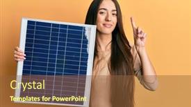  Presentation with solar panel - Presentation theme consisting of young-hispanic-girl-holding-photovoltaic background and a tawny brown colored foreground