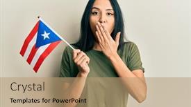  Presentation with puerto rico - Presentation design consisting of young-hispanic-girl-holding-puerto background and a coral colored foreground