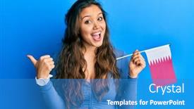  Presentation with qatar flag - Presentation design with young-hispanic-girl-holding-qatar background and a teal colored foreground
