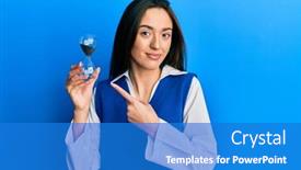  Presentation with sand clock - Beautiful presentation theme featuring young-hispanic-girl-holding-sand backdrop and a cobalt blue colored foreground