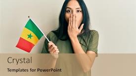  Presentation with senegal flag - Beautiful presentation theme featuring young-hispanic-girl-holding-senegal backdrop and a coral colored foreground
