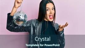  Presentation with disco ball - Beautiful slides featuring young-hispanic-girl-holding-shiny backdrop and a navy blue colored foreground