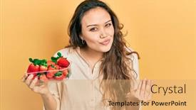  Presentation with strawberries - Amazing presentation theme having young-hispanic-girl-holding-strawberries backdrop and a coral colored foreground