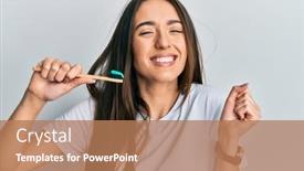  Presentation with toothpaste - Cool new slide set with young-hispanic-girl-holding-toothbrush backdrop and a coral colored foreground