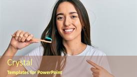  Presentation with toothpaste - Presentation theme having young-hispanic-girl-holding-toothbrush background and a coral colored foreground
