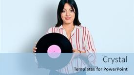  Presentation with vinyl - Cool new PPT layouts with young-hispanic-girl-holding-vinyl backdrop and a light blue colored foreground