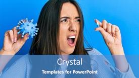  Presentation with virus - Cool new slide set with young-hispanic-girl-holding-virus backdrop and a teal colored foreground