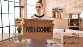  Presentation with crying - Theme featuring young-hispanic-girl-holding-welcome background and a  colored foreground