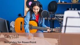  Presentation with classical music - Slide set consisting of young-hispanic-girl-musician-composing background and a coral colored foreground