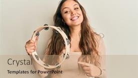 Presentation with tambourine - PPT theme featuring young-hispanic-girl-playing-tambourine background and a coral colored foreground