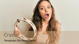  Presentation with tambourine - PPT theme with young-hispanic-girl-playing-tambourine background and a coral colored foreground