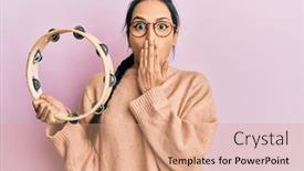  Presentation with tambourine - PPT theme consisting of young-hispanic-girl-playing-tambourine background and a coral colored foreground