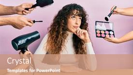  Presentation with cosmetic - Amazing slide set having young-hispanic-girl-sitting backdrop and a coral colored foreground