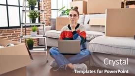  Presentation with new home - Presentation featuring young-hispanic-girl-sitting background and a violet colored foreground